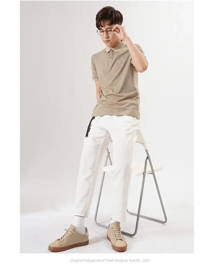 White Stretch Casual Ankle Pants Silhouette Men's Elegant Suit Pants Summer Korean Straight Loose Men's Smart Casual Trousers