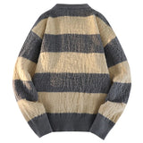 Men's New Black and White Striped Sweater Men's Autumn and Winter Loose Pullover Casual Top Men's Homestay Casual Warmth