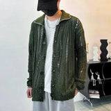 Fashion Casual Lazy Style Hole Knitted Sweater Cardigan Men Autumn And Winter Trend High-End American Street Retro Y2k Jacket