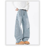 Hip hop personality trend men and women straight leg washed jeans American couple loose retro curved knife casual pants y2k