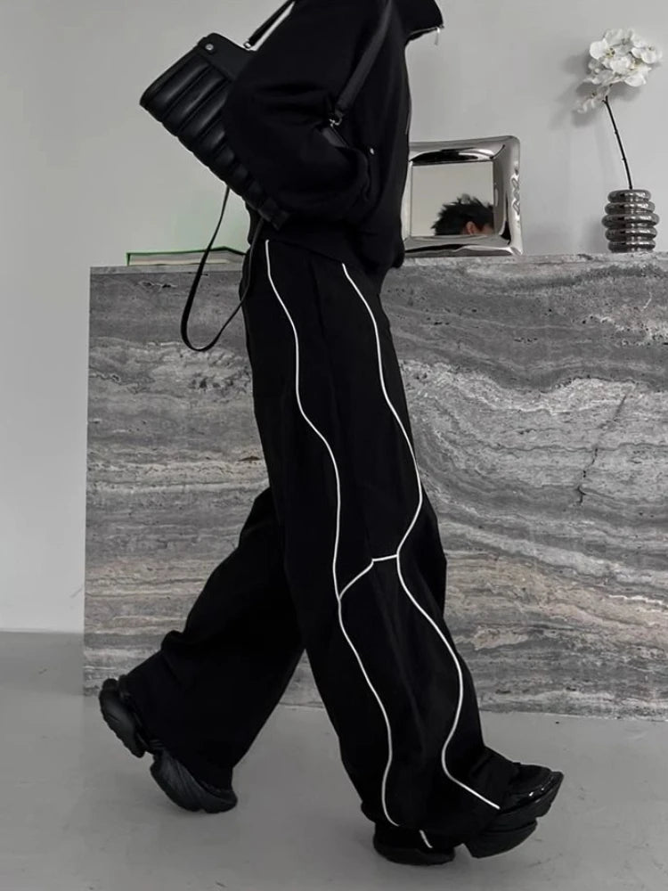 American High Street Style Retro Trend Functional Style Drawstring Loose Sports Wide-leg Trousers Autumn Winter New Style Pants