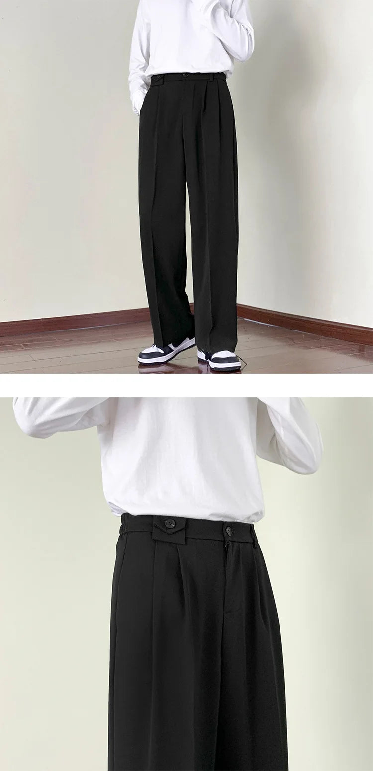 New Fashion Male Suit Pants Light Luxury Draped Cropped Button-down Business Casual Pants Premium Slim-fit Elegant Dress Trouser