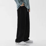 Korean casual solid color versatile men's classic long pants all season straight leg denim wide leg pants light blue gray black