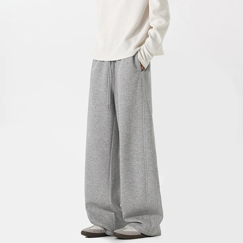 Sweatpants Men Straight Casual Pants Loose Fit Elastic Waistband Drawstring Tapered Outdoor Joggers Patchwork Athletic Trousers