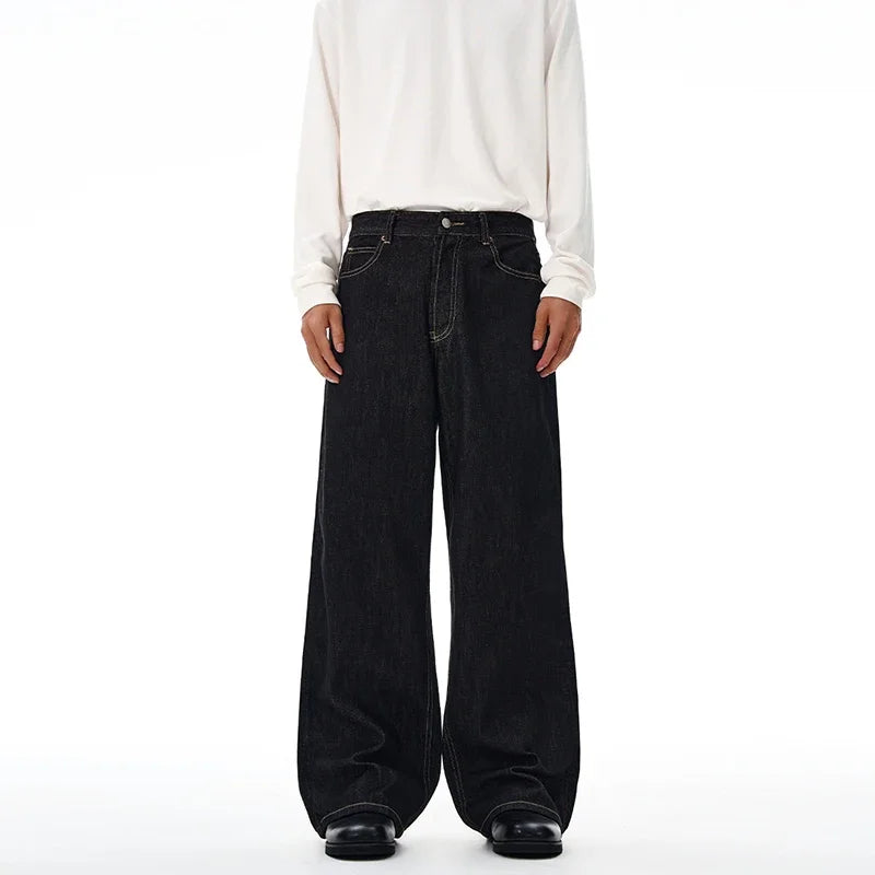 Non-fading Original Color Jeans Men's High Quality Loose Straight Denim Pants Classic American Retro Wide Leg Autumn Trousers