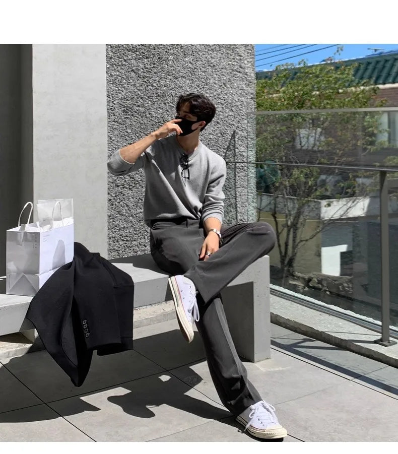 New Korean Fashion Men Suit Pants Light Luxury Business All-match Straight Slim-fit Casual Trousers Premium Elegant Dress Pants