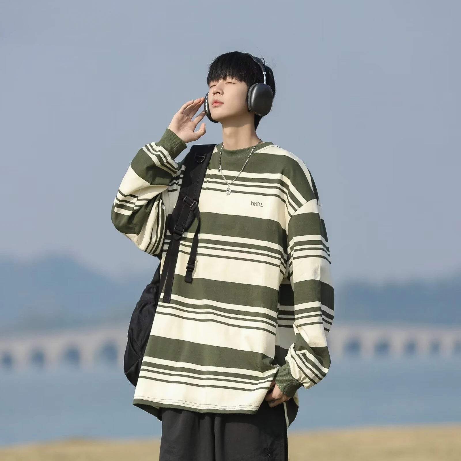 Striped T-shirts Men Advanced Slouchy O-neck Long Sleeve Japanese Style Vintage Baggy Casual Clothing Autumn Fashion Harajuku