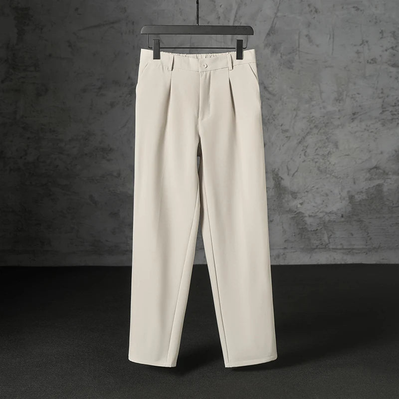New Japanese Retro Male Suit Pants Light Luxury Straight Draped Button-down Business Casual Pants Premium Slim Elegant Trousers