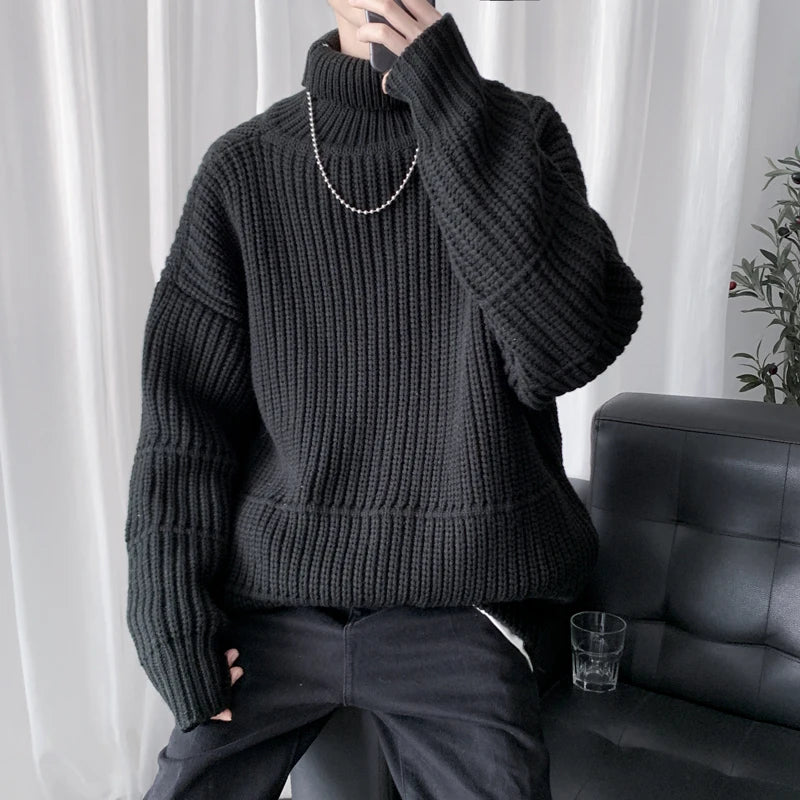 Turtleneck Pullover Men's Long Sleeve Rollneck Sweater Autumn Winter Mens Casual Korean Style Fashion Warm Knitted Sweater