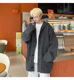 Cardigans Men Loose Korea Style Hooded Warm Autumn Winter Chic Knitted Gray Solid Minimalist Young College All-match Coats Ins