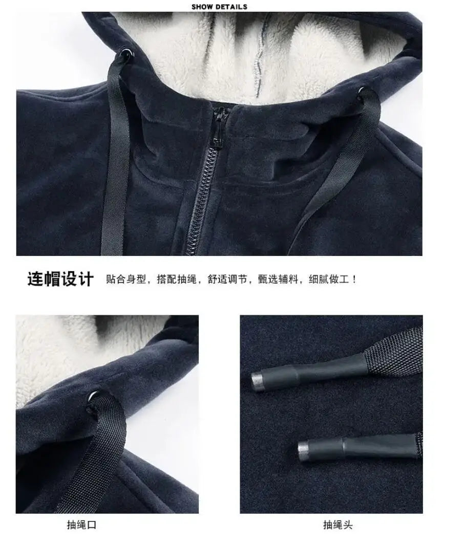 Sportswear Cardigan Winter Sets Tracksuit Hooded Male ThickHoodies + Elastic Pants Casual Men Fleece Warm Sets Men Sport Sets