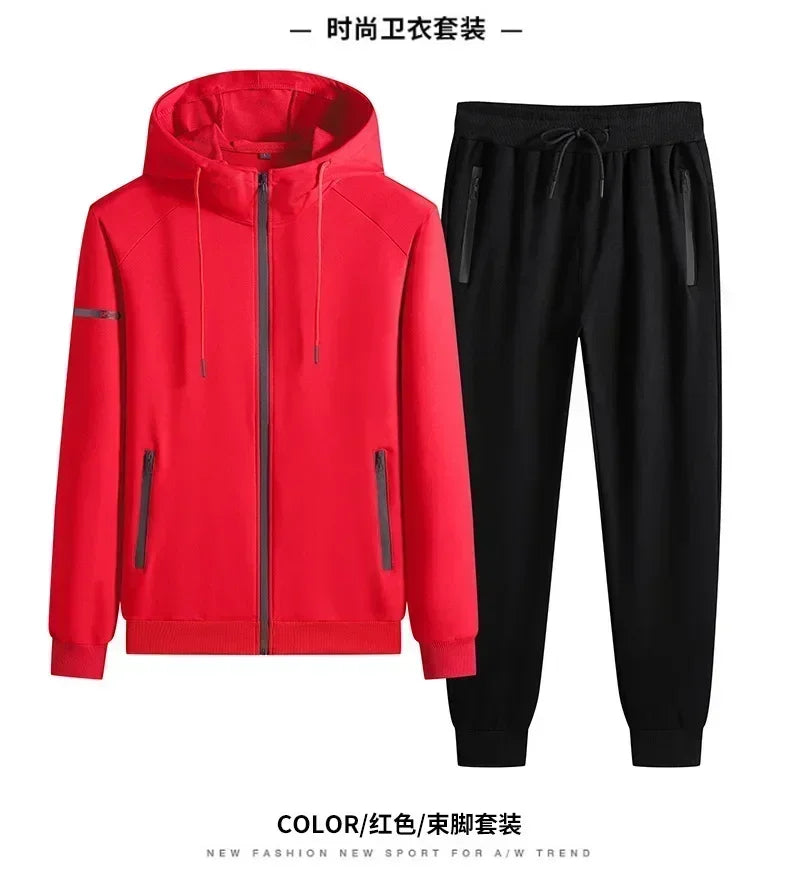 Male 2 Pieces Sweatshirt + Sweatpants Suit 8XL Plus Size New Spring Autumn Clothing Hooded Men Sportswear Sets Casual Pants