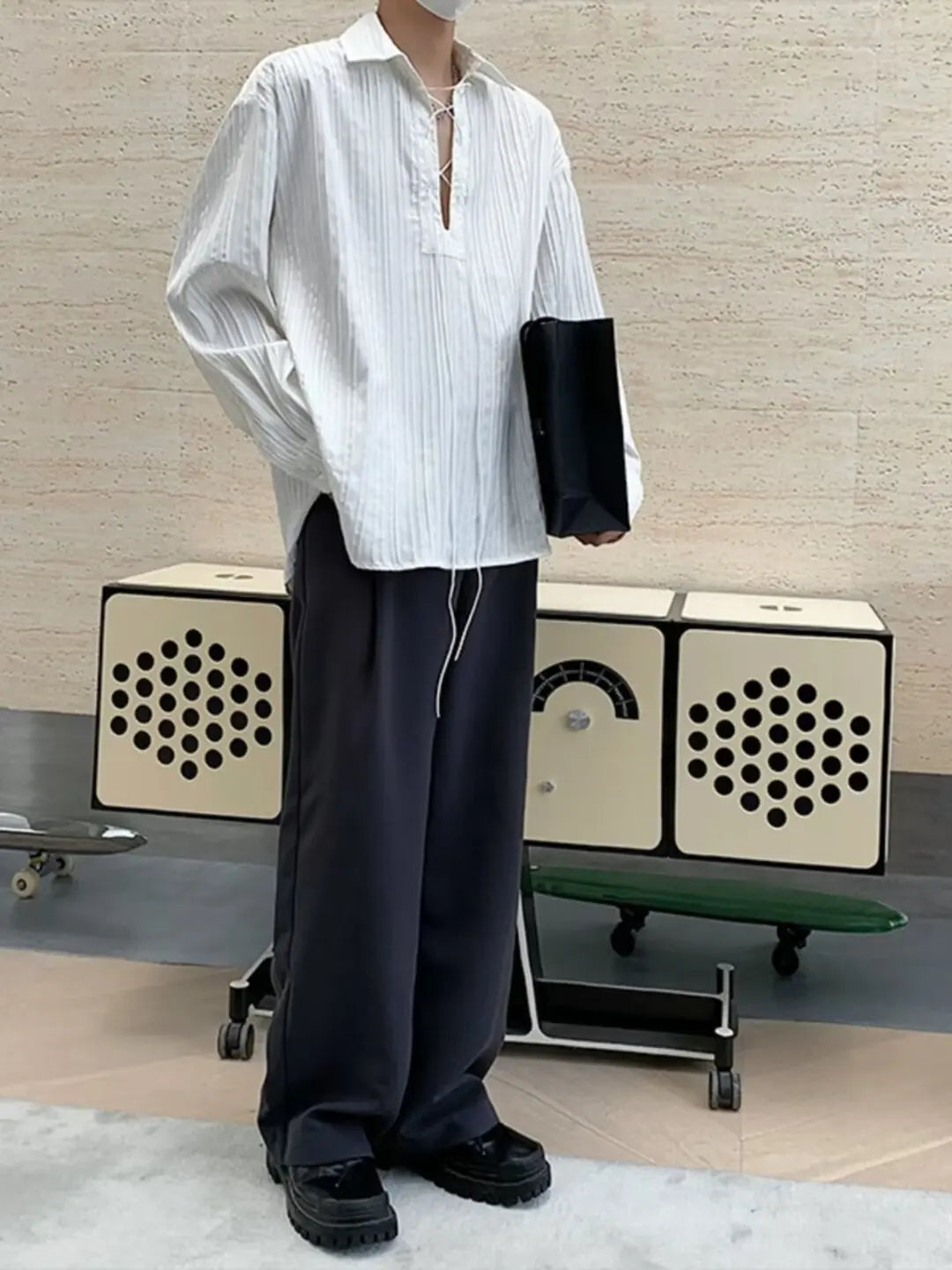 New Men's Casual Blouse Shirt Tops Long Sleeve Tee Shirt Spring Autumn Slanted Placket Vintage Shirts Renaissance Shirt