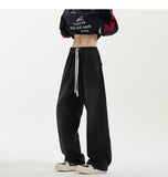 New Men's Jeans Washed Jeans Pants Unisex Drawstring Denim Pants Male Streetwear Korean Straight cylinder loose Cowboy Trousers