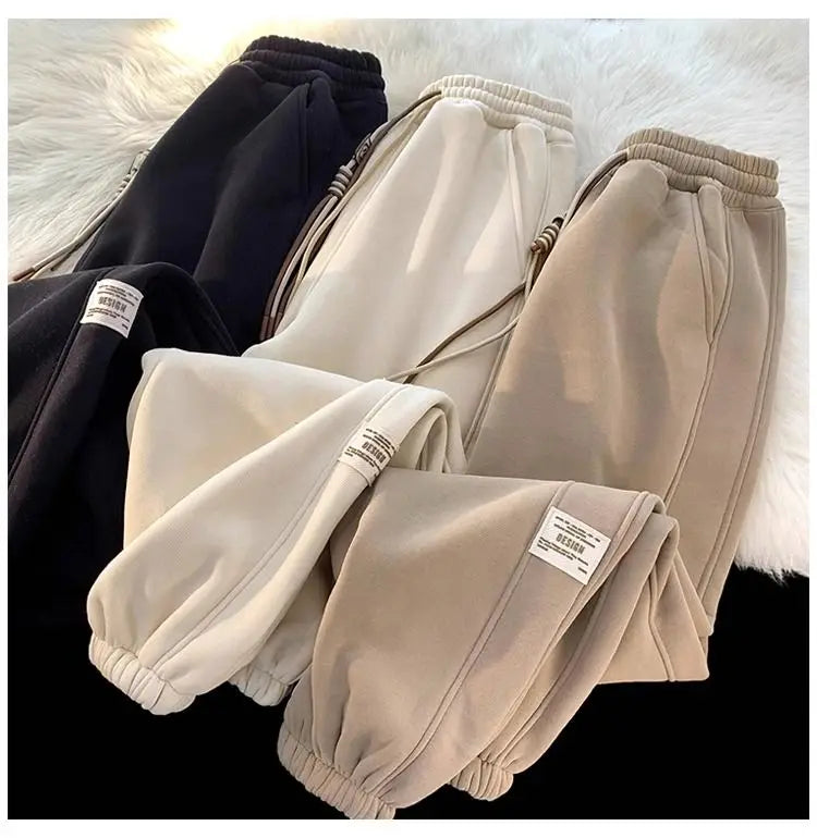Korean style autumn and winter men and women street personality loose wide leg bound sports pants couple simple casual pants