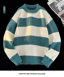 Men's New Black and White Striped Sweater Men's Autumn and Winter Loose Pullover Casual Top Men's Homestay Casual Warmth