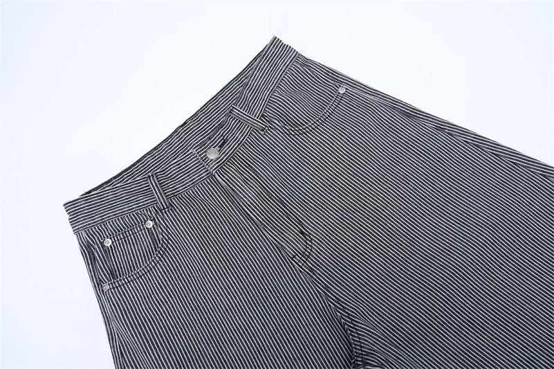 Autumn New Striped Jeans Men's Retro Wash Loose Wide-leg Denim Pants American High Street Fashion Cotton Casual Trousers