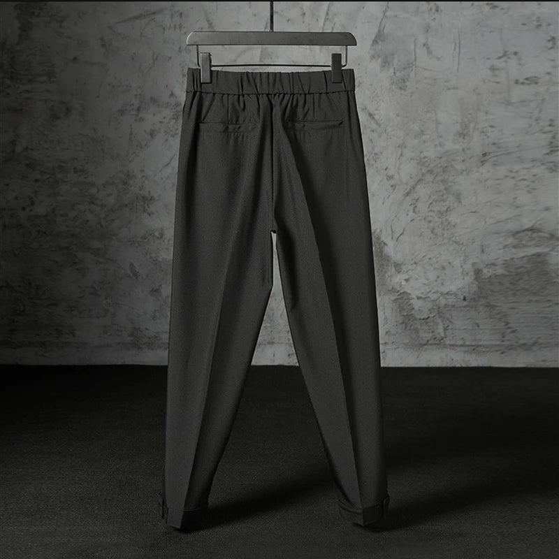 New Japanese Retro Velcro Male Suit Pants Light Luxury Straight Draped Business Casual Pants Premium Slim Elegant Ninth Trousers