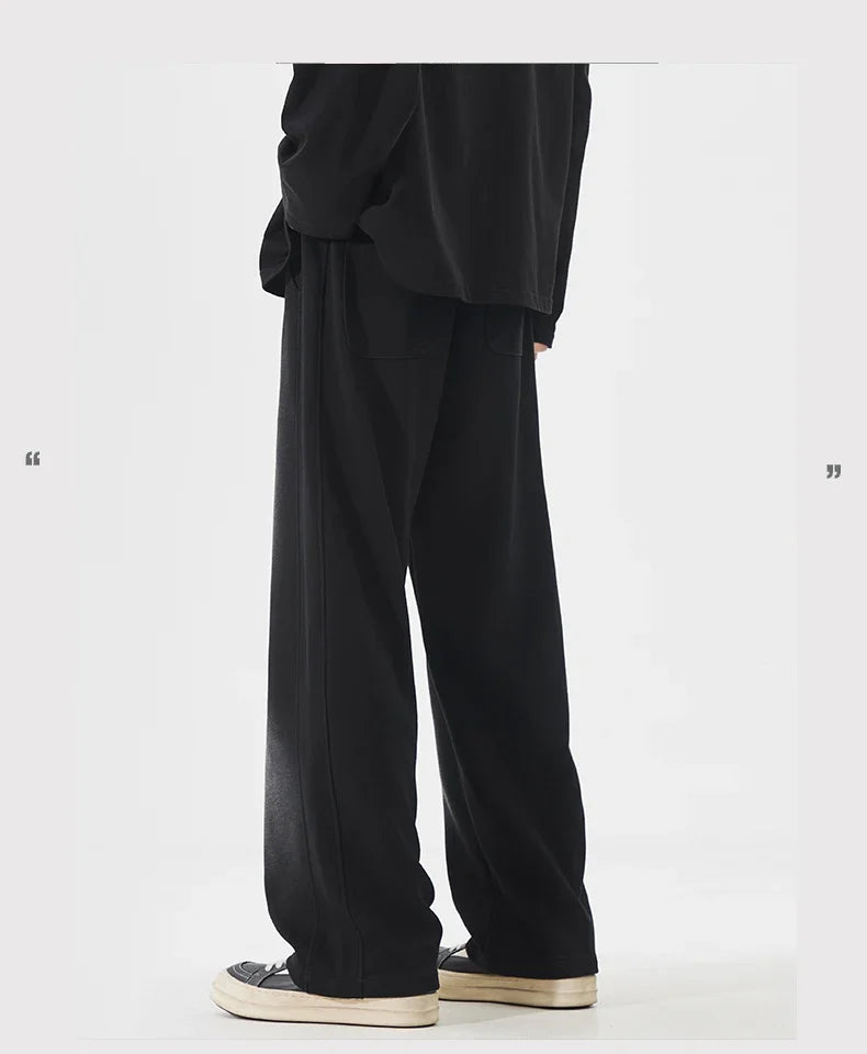 Autumn New Fashion Korean Men's Casual Pants Distressed Classic Black Baggy Straight Trousers Sweatpants Streetwear Male Clothes