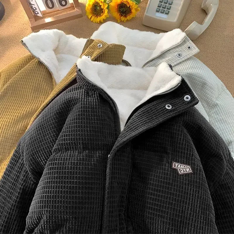 Korean style high street Harajuku men and women winter new retro loose casual couple thick corduroy trendy personalized top y2k