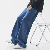 Korean casual solid color versatile men's classic long pants all season straight leg denim wide leg pants light blue gray black