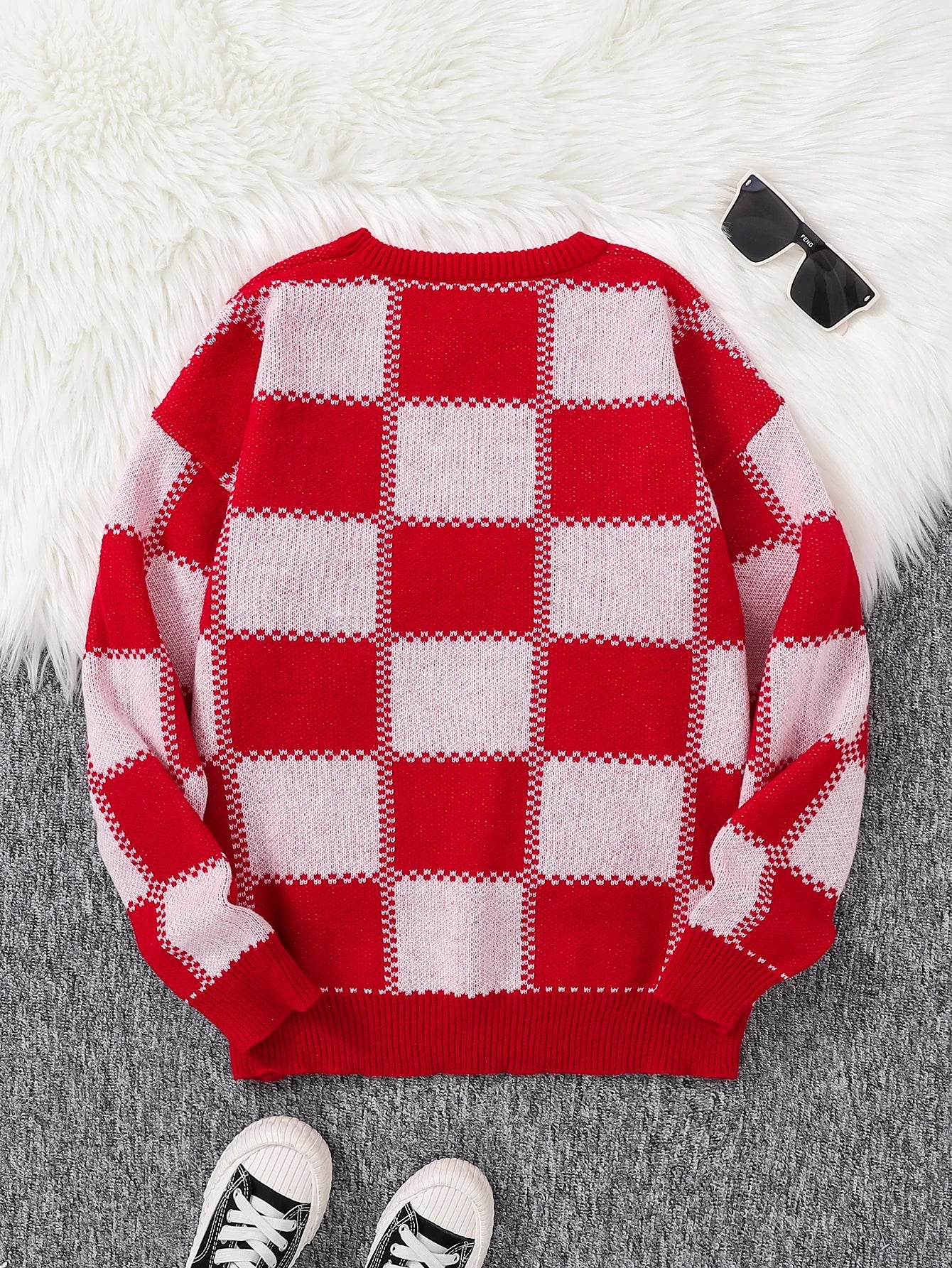 New Popular Autumn Winter Plaid Jacquard Pattern Pullover Sweater Casual Round Neck Contrast Color Knitted Men's Pullover