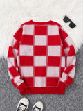 New Popular Autumn Winter Plaid Jacquard Pattern Pullover Sweater Casual Round Neck Contrast Color Knitted Men's Pullover