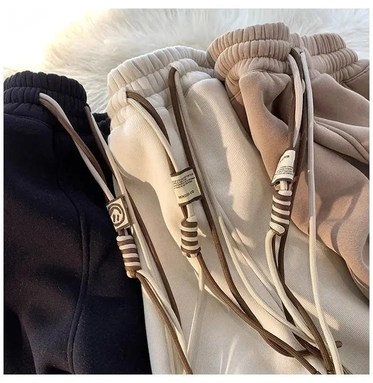 Korean style autumn and winter men and women street personality loose wide leg bound sports pants couple simple casual pants