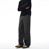 American Loose Straight Cargo Pants Men's Fashion Streetwear 100% Cotton Vintage Large Pocket Loose Casual Wide-leg Trousers