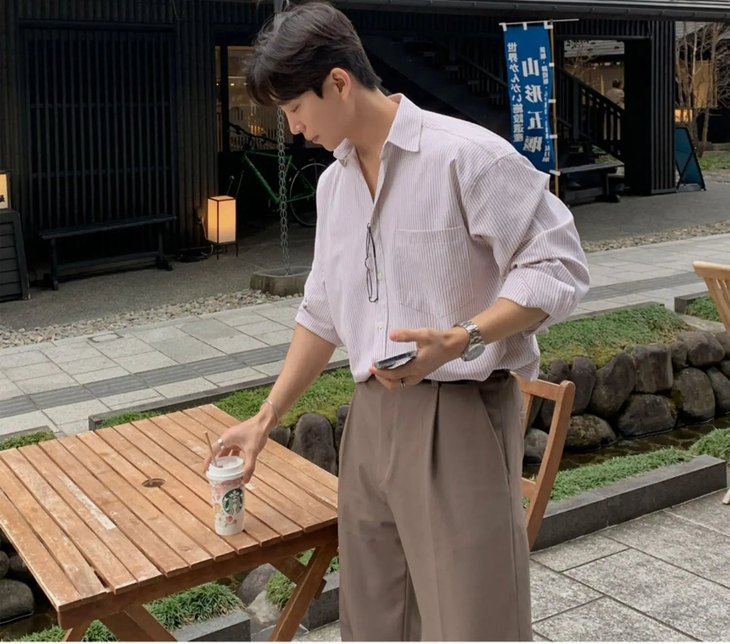 Oversized Men's Niche Striped Shirt, Spring&Autumn Fashion All-Matching Long Sleeve Shirt Coat, Korean Casual Unisex Outdoor