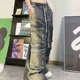 Street men and women trendy and personalized hip-hop straight leg washed gradient jeans for couples loose casual Harajuku pants