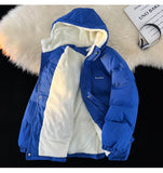 Winter Mens Hooded Parkas Quilted Jackets Man Woolly Lining Windbreaker Outerwear Warm Clothes Cotton Padded Coat Black Blue
