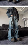 American Spring and Autumn Trendy Street Personalized Fake Two piece Straight leg Jeans Couple Loose Retro Casual Pants y2k