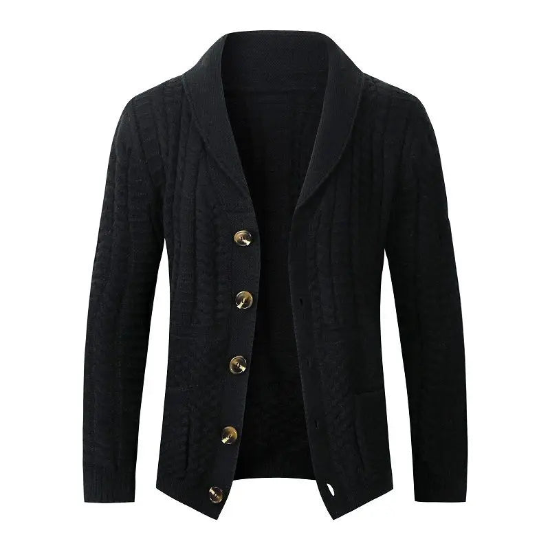 Men's Cardigan Sweater Autumn Winter Thickened Casual Coat Solid Color Long Sleeves Single-breasted Pockets Knitted Sweaters