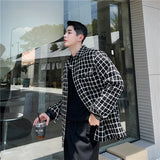 Autumn Winter Men's Fashion Plaid Jacket Coat Turn-down Collar Buttons Woolen Thick Outerwear Clothing Chic Check Shacket Man