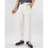White Stretch Casual Ankle Pants Silhouette Men's Elegant Suit Pants Summer Korean Straight Loose Men's Smart Casual Trousers
