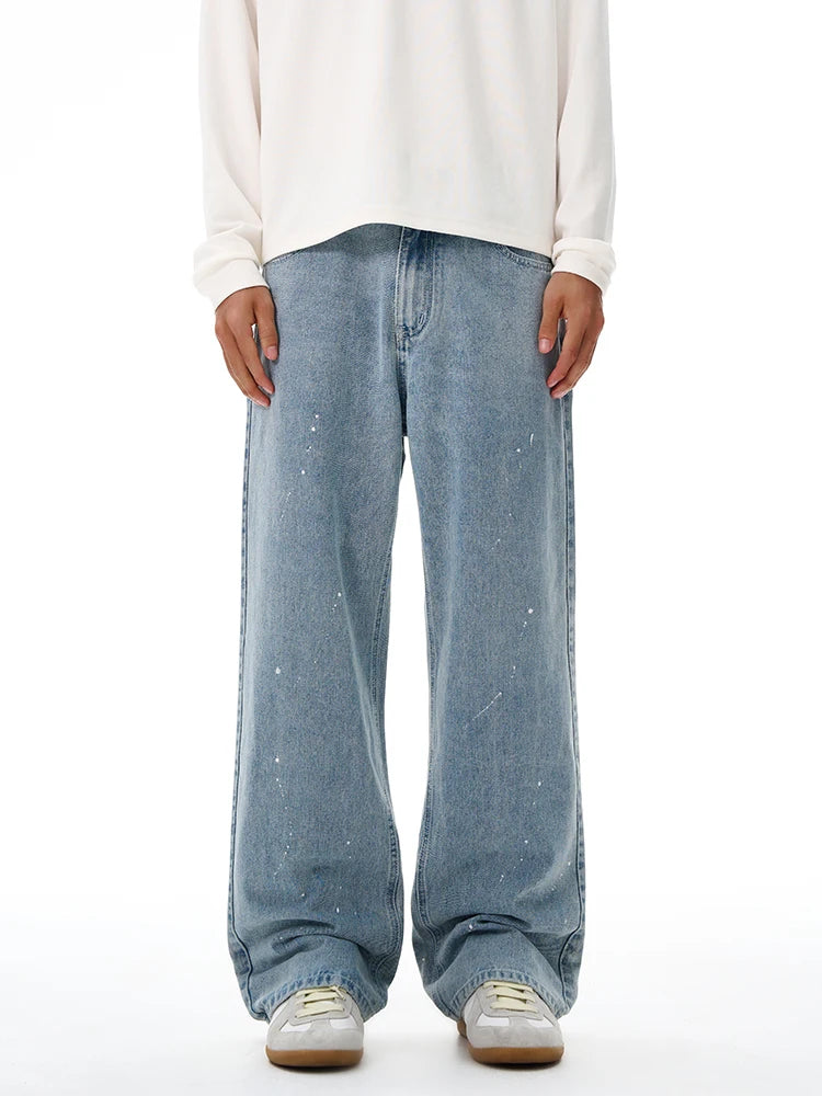 Fashion Graffiti Black Loose Wide-leg Jeans Men's Autumn New American Simple Basic Wash Denim Pants Loose Straight Trousers