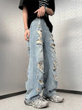 American hip-hop straight leg men and women trend summer personality destruction jeans couple loose retro Harajuku casual pants