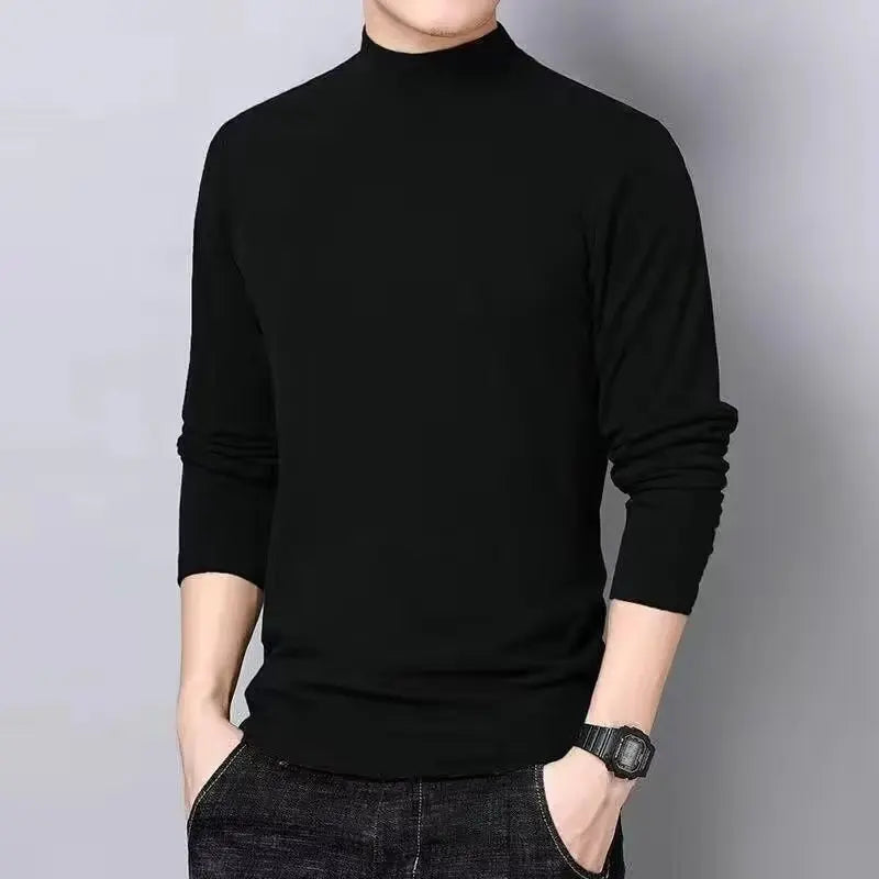 M-5XL Long Sleeve T-shirts Men Solid All-match Fashion Classic Leisure Cozy Slim Simple O-neck Middle Aged Autumn Stylish Chic