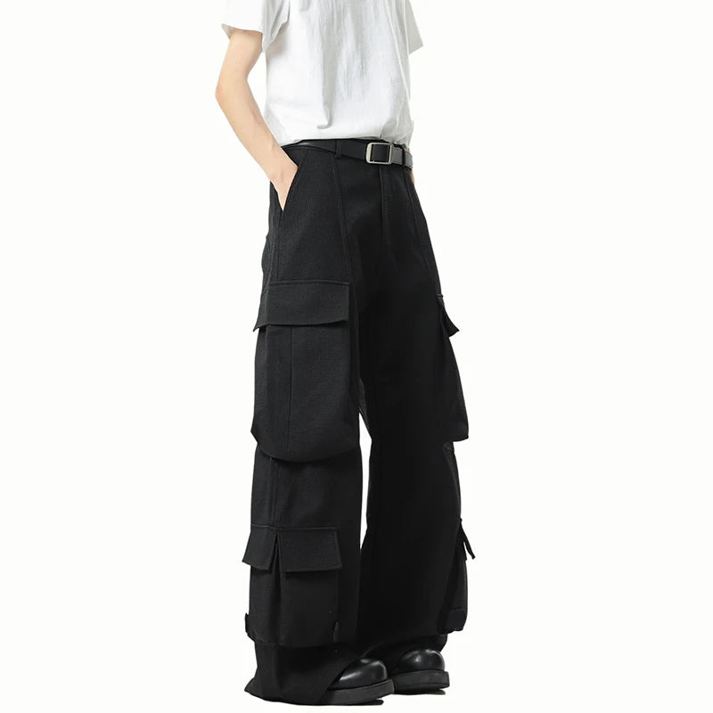 Men Loose Fit Cargo Pants Workwear Trousers Multi Pocket Outdoor Casual Joggers Streetwear Hip Hop Drop Crotch Trousers for Men