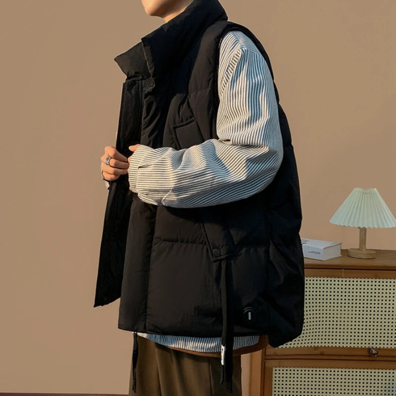 Turtleneck Vests Men Safari Style Loose Lace-up  All-match Daily Autumn Winter Simple Hipster Streetwear Slouchy Students