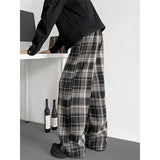 Black Casual Pants Men Retro Plaid Pants Men Streetwear Hip-hop Loose Wide Leg Pants Mens Vintage Trousers Large Size 5XL
