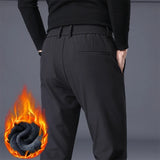 Winter Warm Fleece Men's Business Casual Pants Stretch Slim Fashion Korean Thermal Trousers Classic Simple Male Plush Clothes