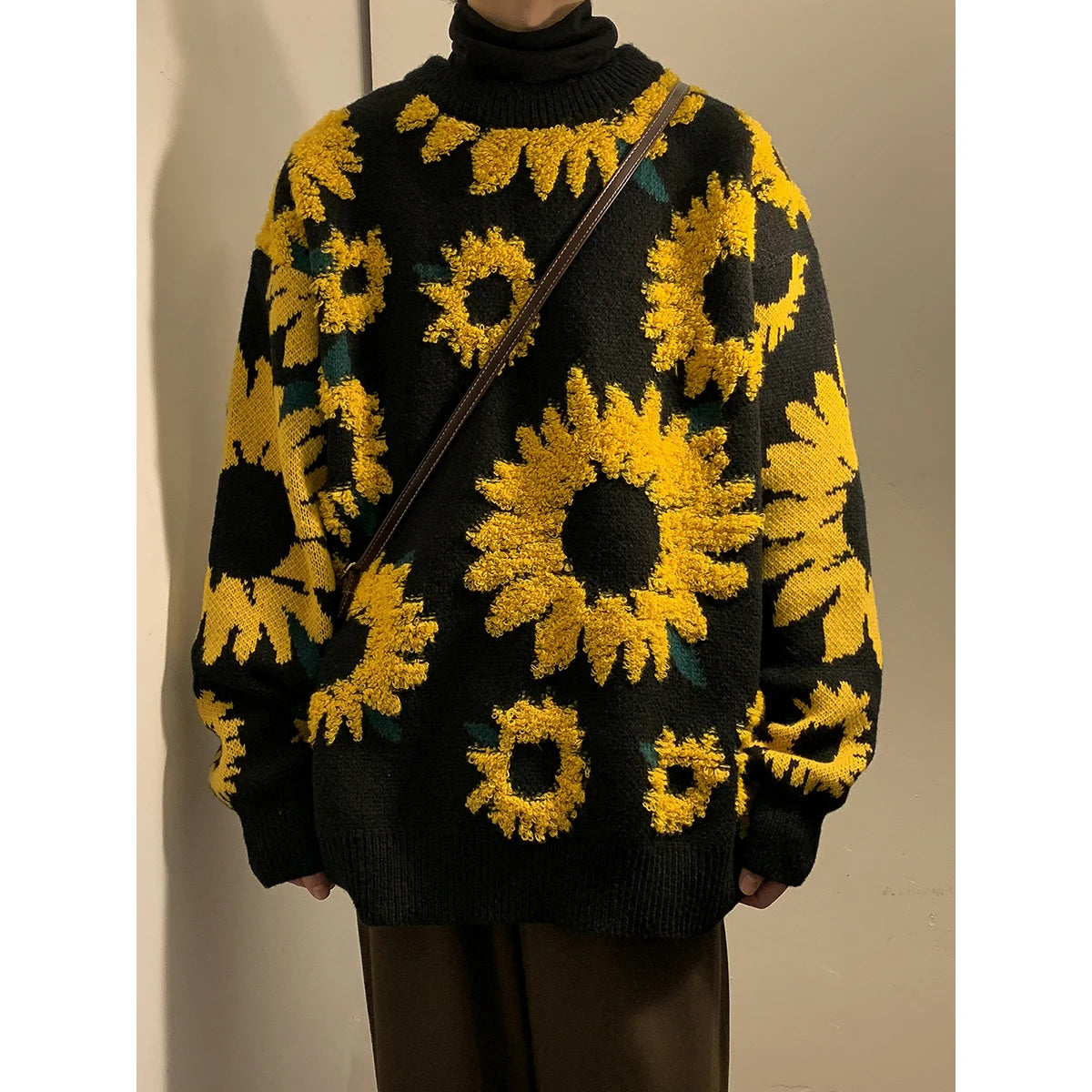 Sweater Winter Sunflower Warm Baggy Fashion Male O-Neck big Pullovers Sweater Men Loose Casual Sweater Thick Knitted Unisex