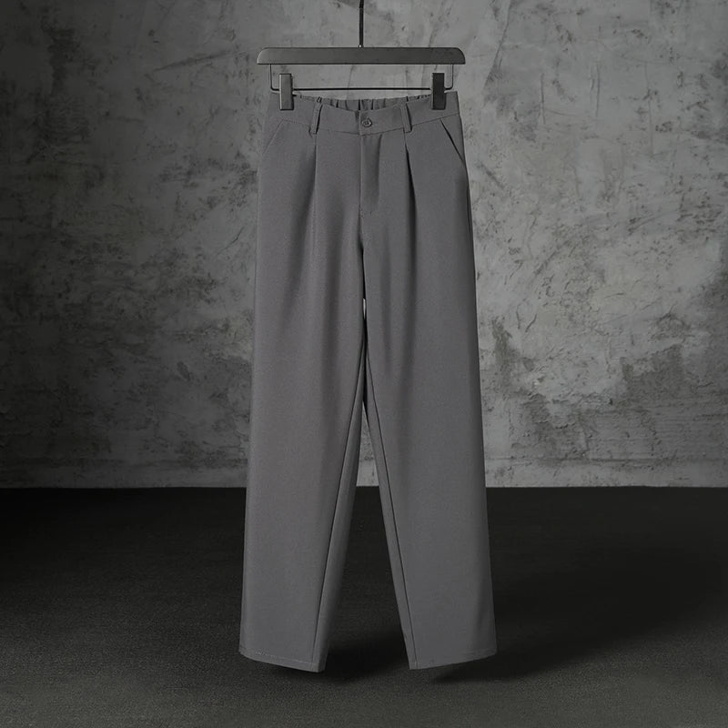 New Japanese Retro Male Suit Pants Light Luxury Straight Draped Button-down Business Casual Pants Premium Slim Elegant Trousers
