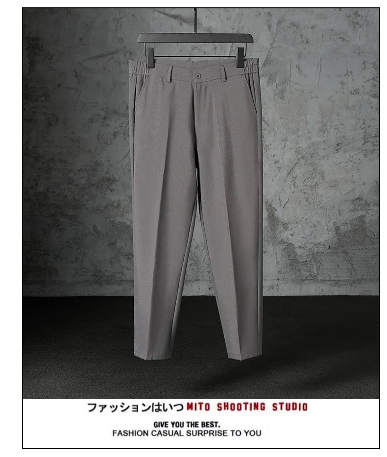 New Fashion Male Suit Pants Light Luxury Draped Cropped Button-down Business Casual Pants Premium Slim-fit Elegant Dress Trouser