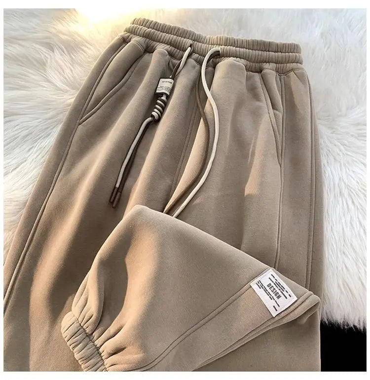 Korean style autumn and winter men and women street personality loose wide leg bound sports pants couple simple casual pants