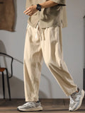 Japenese Cotton Linen Pants Men Summer Straight Casual Ice Silk Sweatpants Male Wide leg Oversize Linen Trousers New