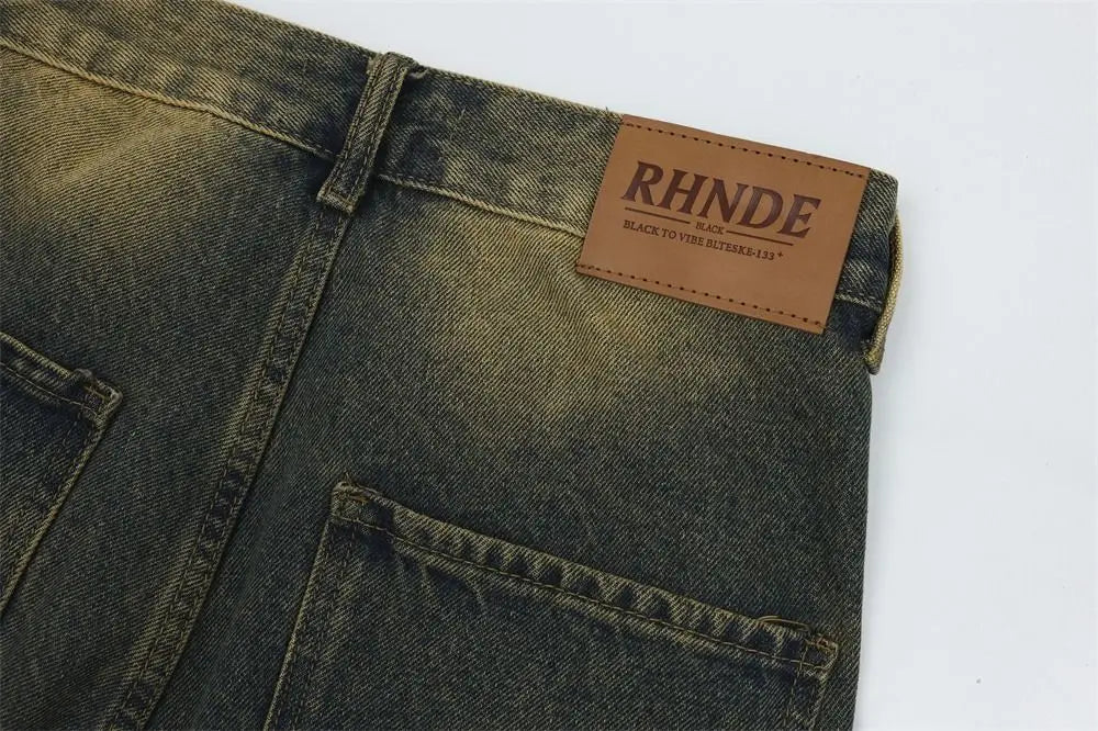 Spring and Autumn Trendy Street Personality Straight Tube Multi Pocket Work Clothes Jeans Couple Loose Retro Casual Pants y2k