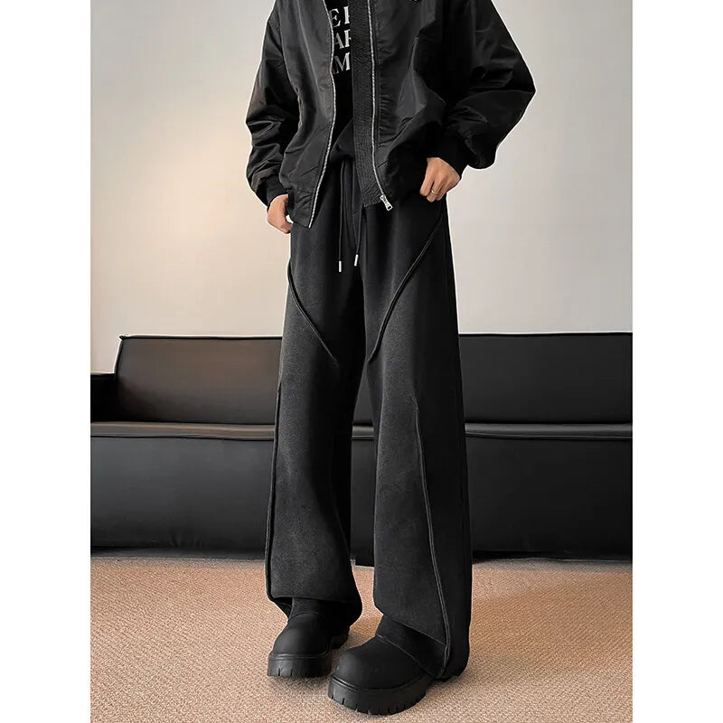Men's Sweatpants High street patchwork Straight pants Korean Fashion  Wide Leg Straight Loose Track Pants Male Casual Trousers